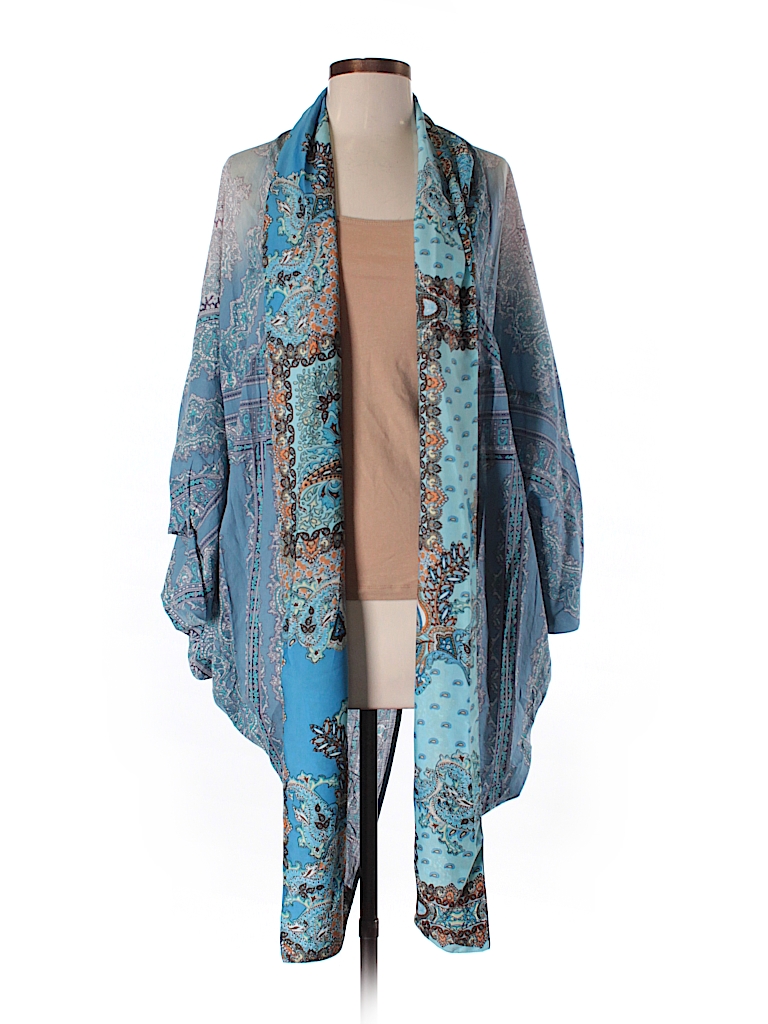 Aratta Silent Journey 100% Polyester Print Blue Kimono One Size - 64% ...