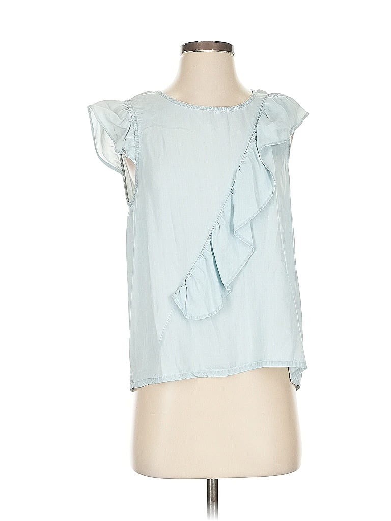 Pre-owned Jack By Bb Dakota Short Sleeve Top Blue Ruffles Neckline Tops