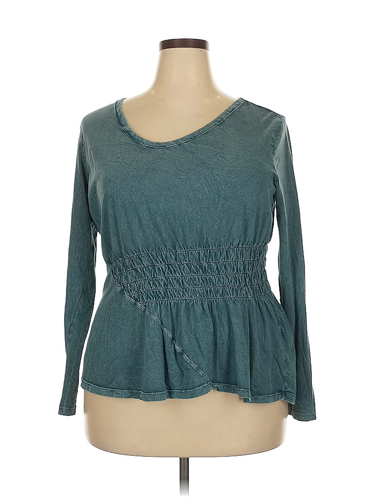 DKNY Jeans 100% Cotton Teal Long Sleeve Top Size 18 - photo 1