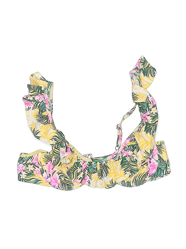 Pre-owned Cabana Del Sol Swimsuit Top Yellow Floral Pattern Swimwear