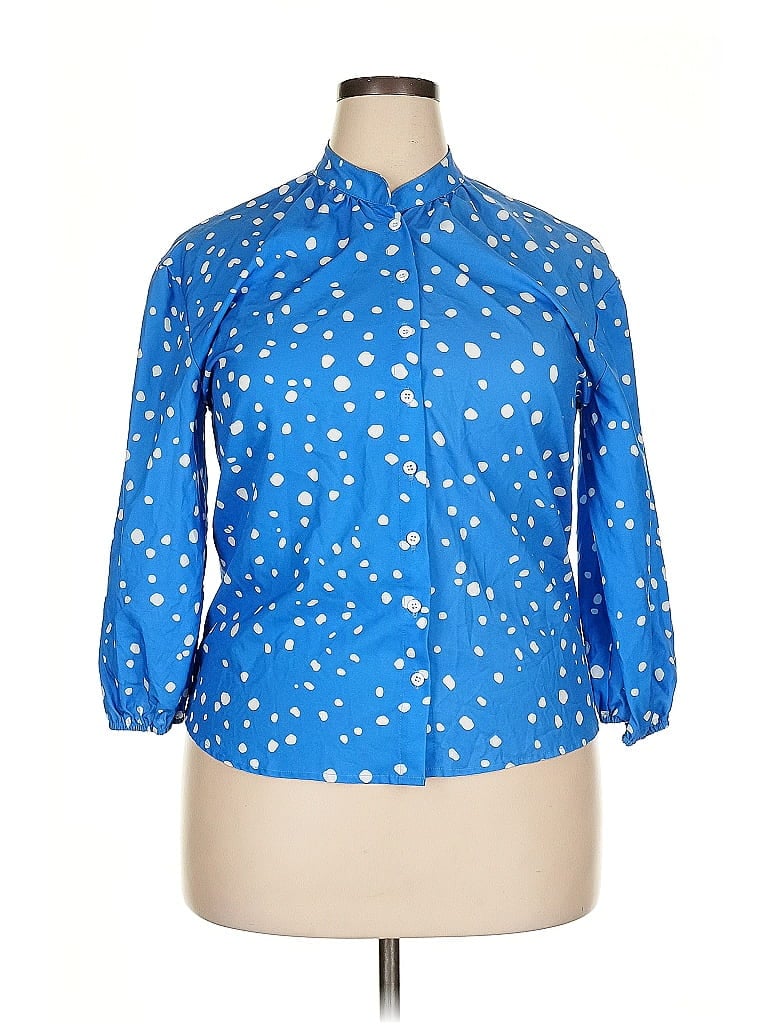 Pre-owned Unbranded 3/4 Sleeve Button Down Shirt In Blue