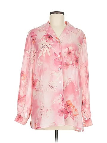 TanJay Pink Floral Sheer Long Blouse (view 1)