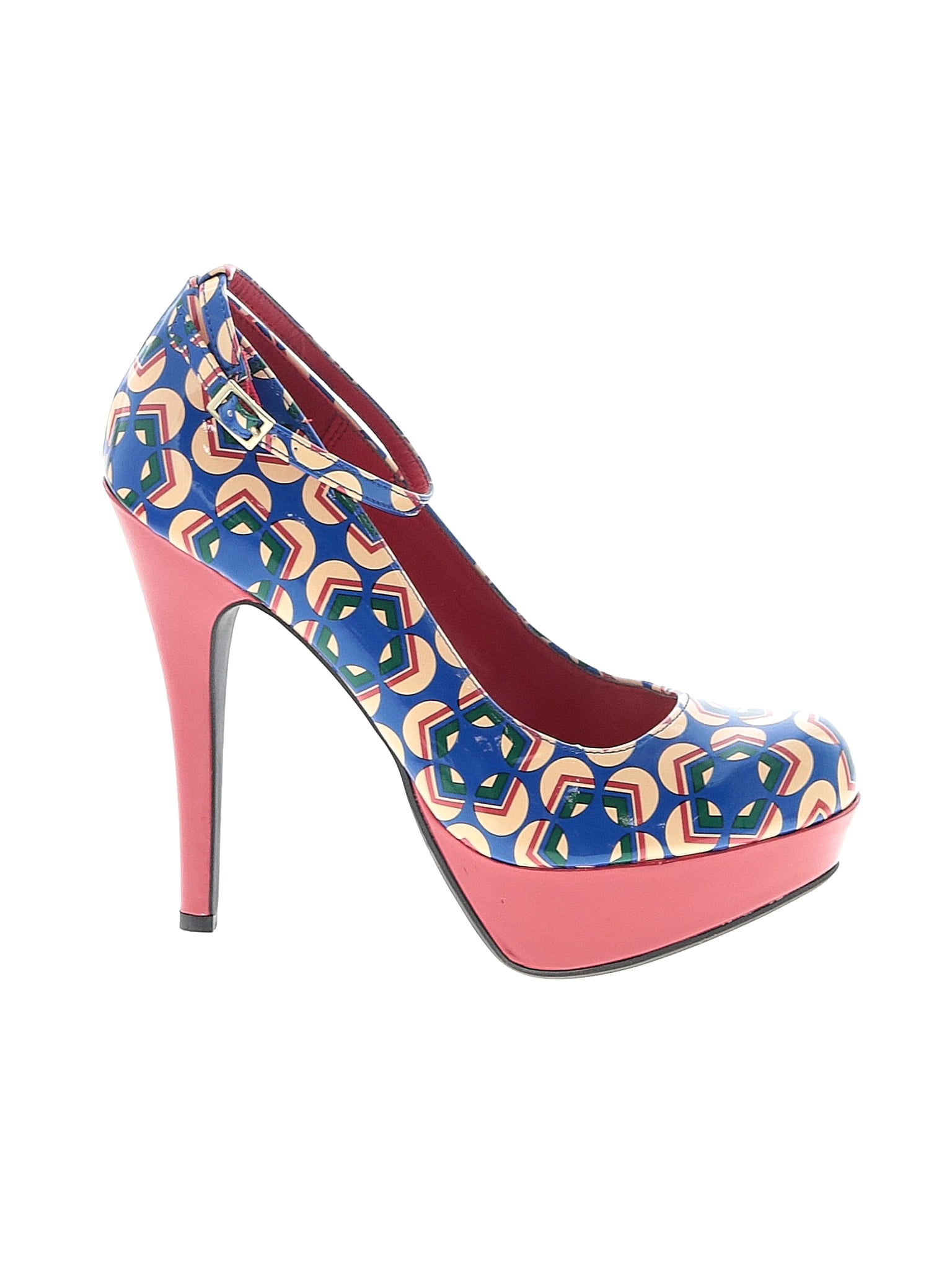 Bamboo Floral Blue Red Heels Size 8 1/2
