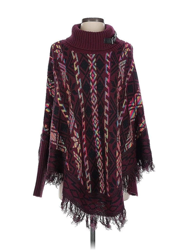 Pre-owned Assorted Brands Poncho In Burgundy