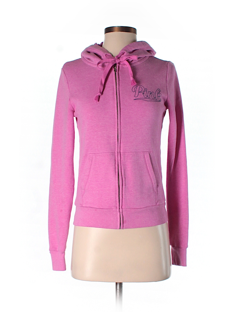 Victoria's Secret Pink 100% Cotton Solid Pink Zip Up Hoodie Size XS ...