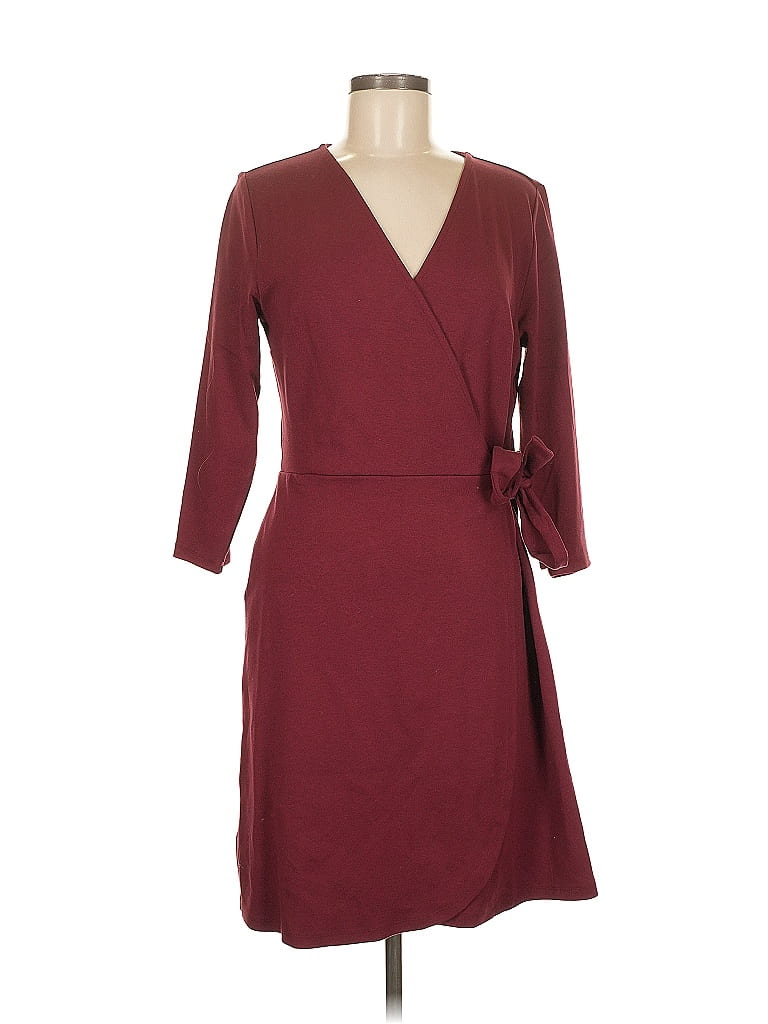 Ann Taylor LOFT Outlet Solid Burgundy Casual Dress Size M - photo 1