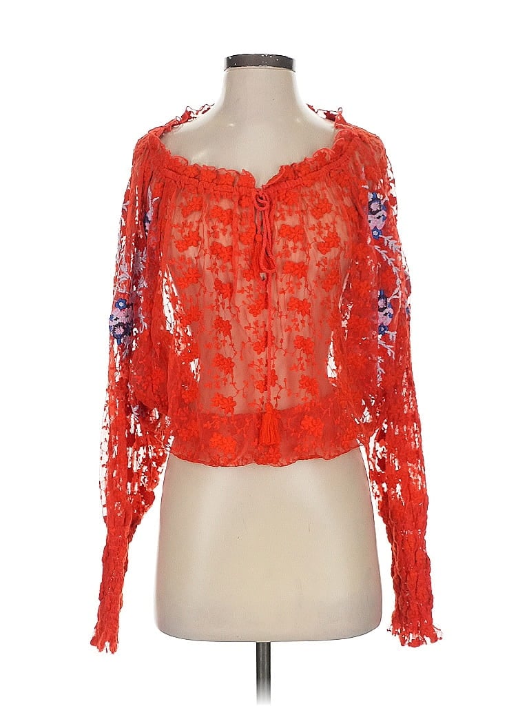 Pre-owned Free People Long Sleeve Blouse In Orange