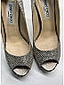 Jimmy Choo Metallic Silver Gold Glitter Accent Peep Toe Pumps Size EU 38 - photo 4