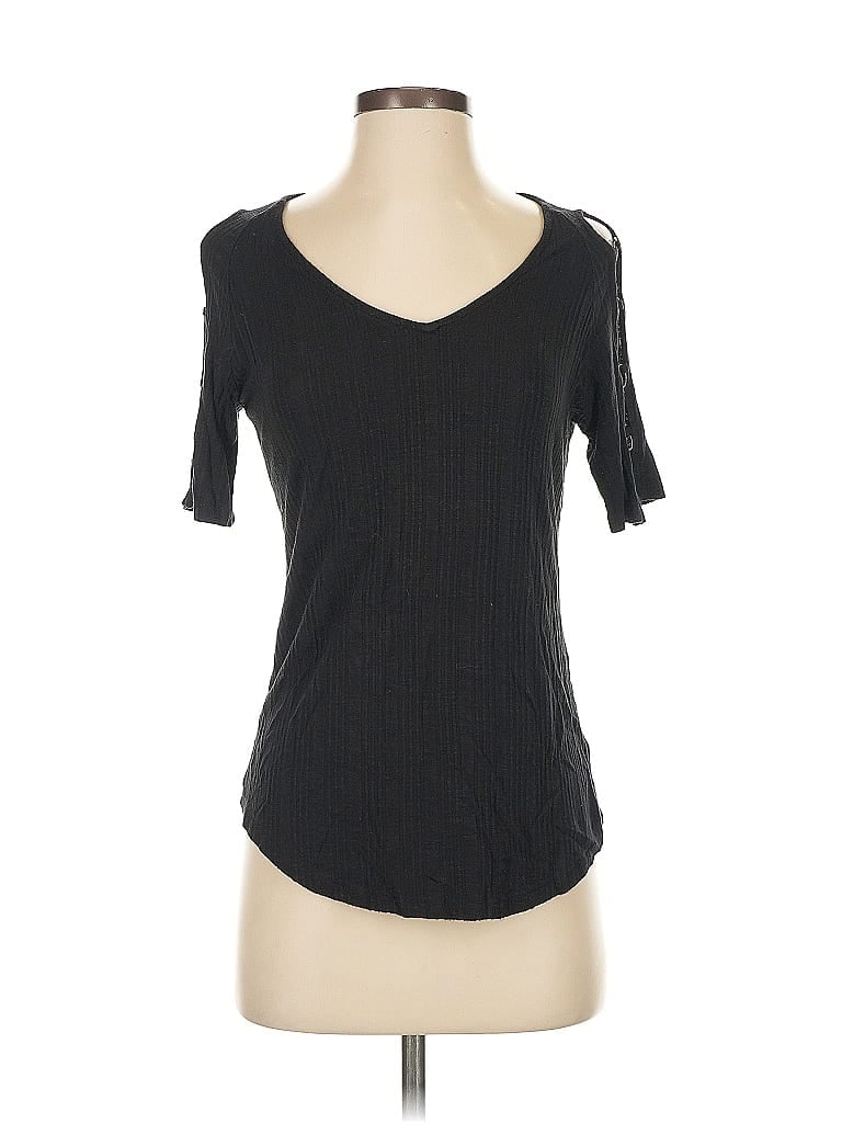 Pre-owned Jennifer Lopez Short Sleeve Top Black Scoop Neck Tops