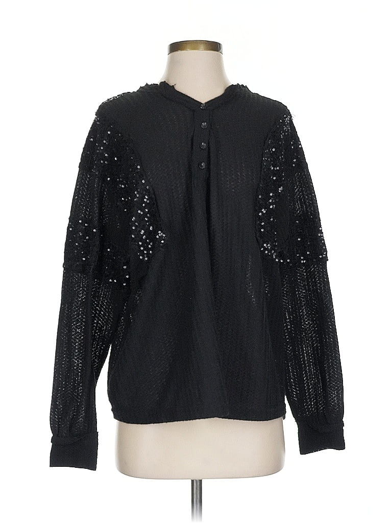 Pre-owned Davi & Dani Long Sleeve Blouse In Black