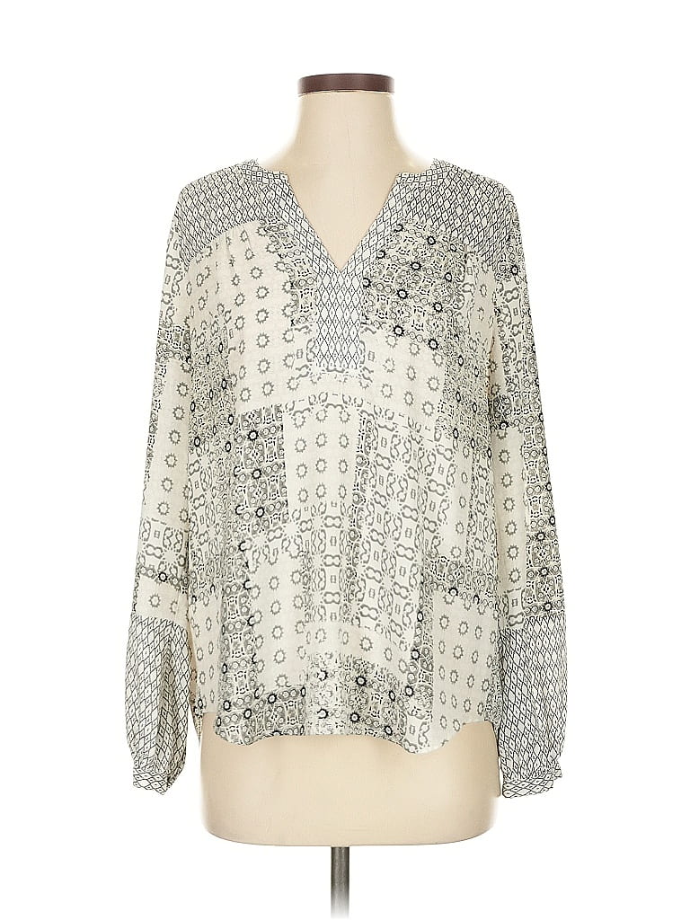 Pre-owned Nydj Long Sleeve Blouse In Silver