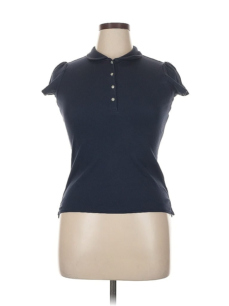 Pre-owned Lands' End Short Sleeve Top Blue Keyhole Neckline Tops