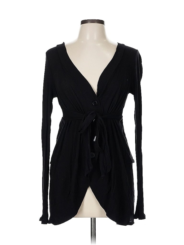 Pre-owned Ella Moss Long Sleeve Top Black Plunge Neckline Tops
