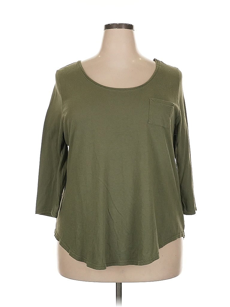 Pre-owned Lane Bryant 3/4 Sleeve Top Green Scoop Neck Tops