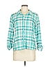 Habitat Plaid Teal 3/4 Sleeve Button-Down Shirt Size M - photo 1