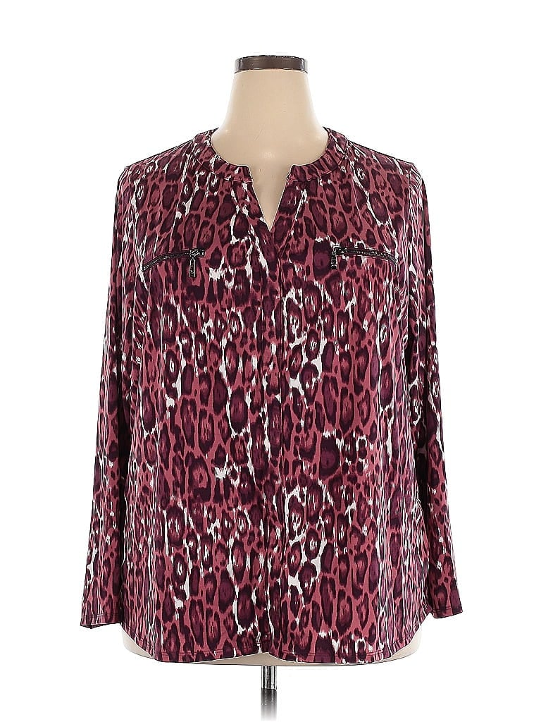 Belle By Kim Gravel Burgundy Long Sleeve Blouse Size 2X - photo 1