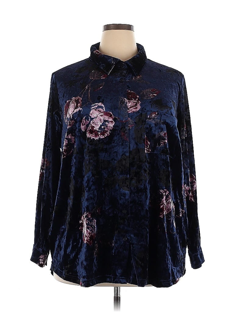 Belle By Kim Gravel Floral Blue Long Sleeve Blouse Size 2X - photo 1
