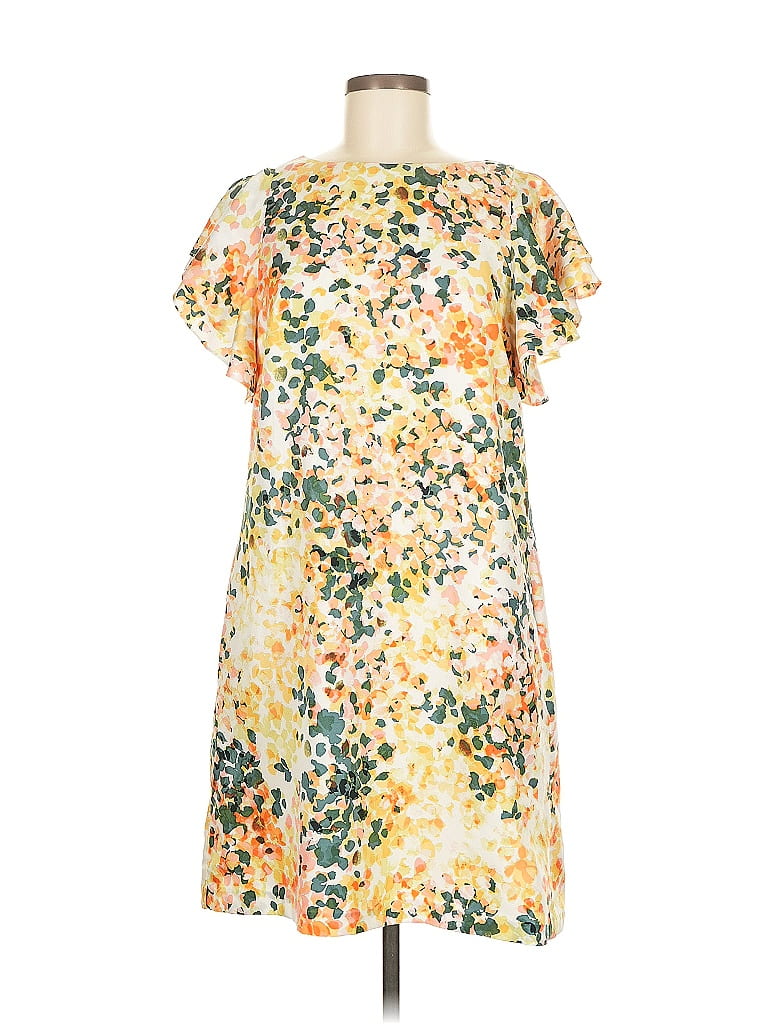 Donna Morgan 100% Polyester Print Yellow Casual Dress Size 8 - photo 1