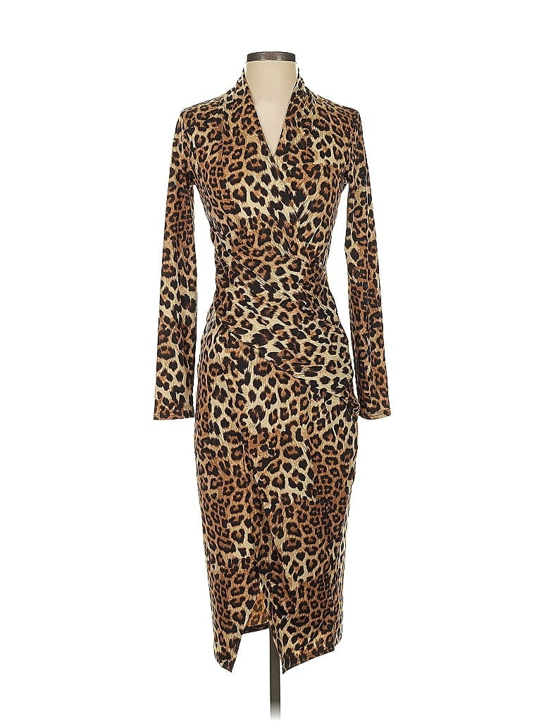 Joseph Ribkoff Animal Print Brown Cocktail Dress Size 4 - photo 1