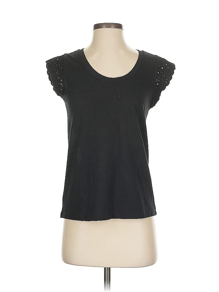 Pre-owned Ann Taylor Loft Short Sleeve Top Black Scoop Neck Tops