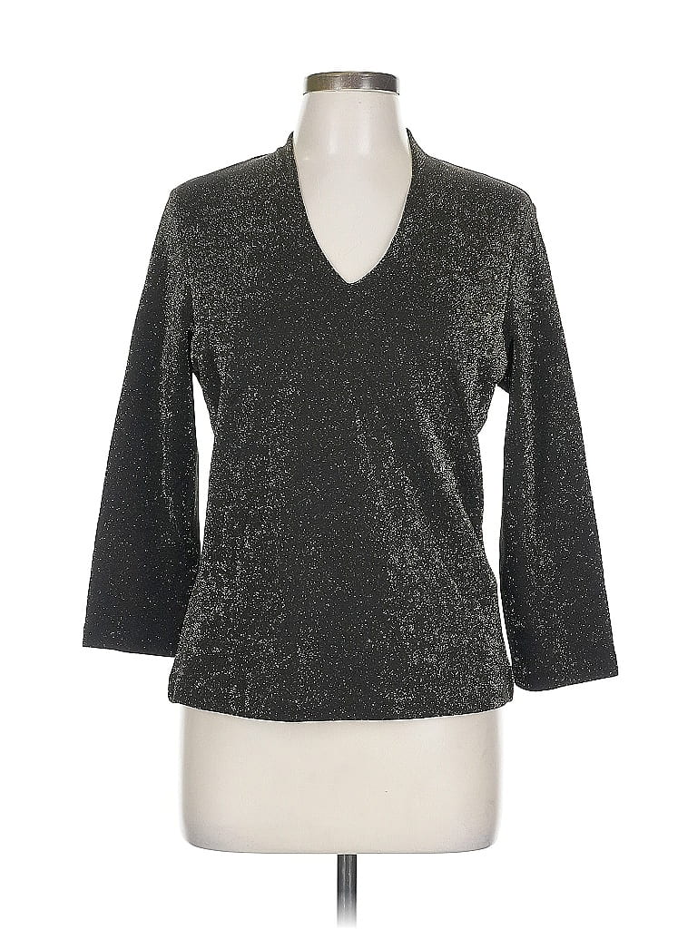 Pre-owned Hobbs London 3/4 Sleeve Top Gray Metallic Pattern V Neck Tops