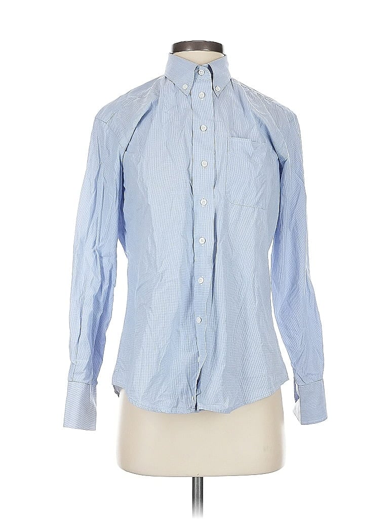 Claridge + King 100% Cotton Chevron-herringbone Blue Long Sleeve Button-Down Shirt Size S - photo 1