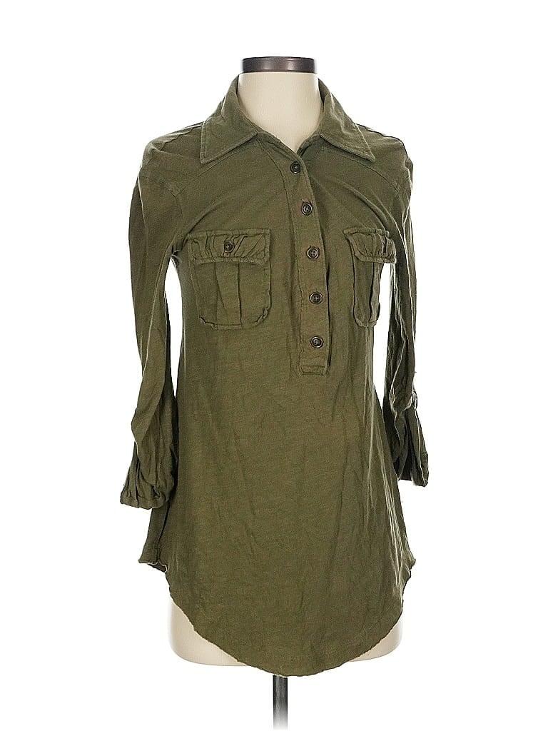 Pre-owned Aerie 3/4 Sleeve Button Down Shirt In Green