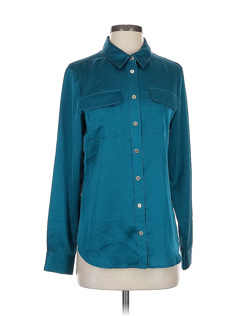 Pre-owned Guess By Marciano Long Sleeve Blouse In Blue