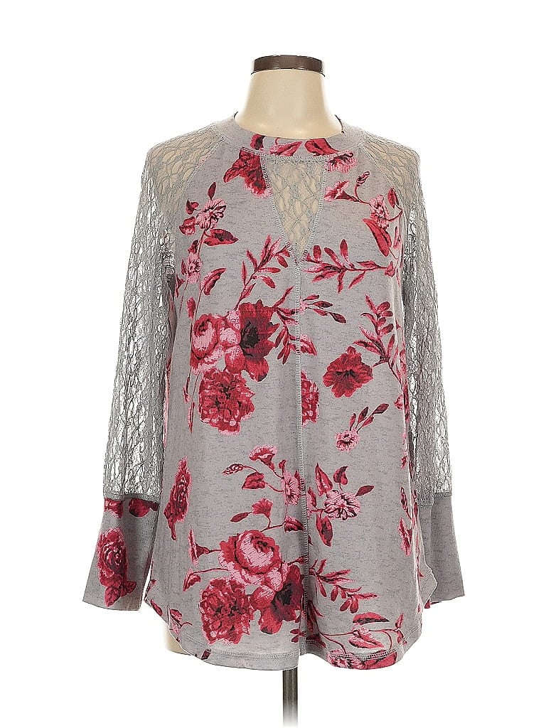 Suzanne Betro Floral Gray Long Sleeve Top Size L - photo 1