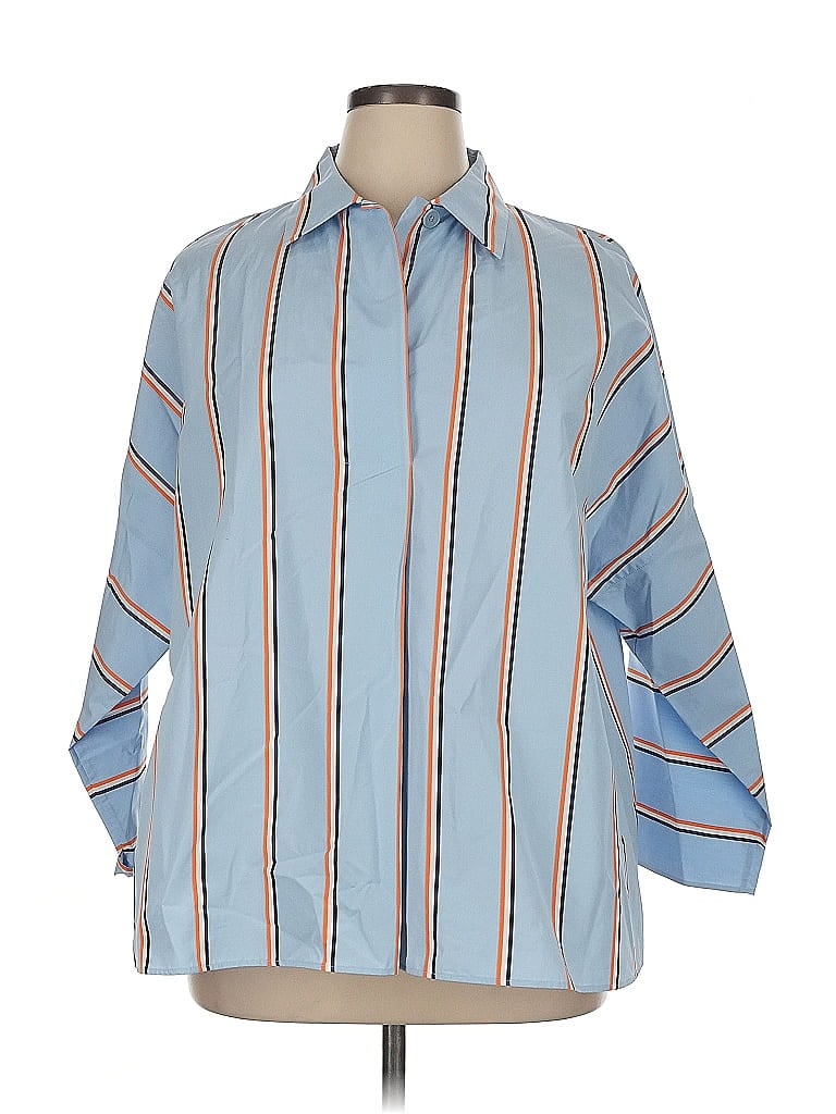 Akris Punto 100% Baumwolle Stripes Blue 3/4 Sleeve Blouse Size 14 - photo 1