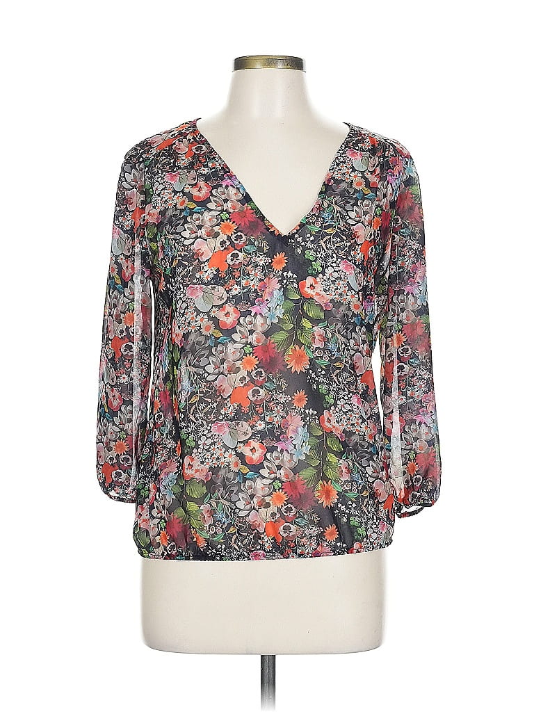 Pre-owned Zara Basic 3/4 Sleeve Blouse In Gray