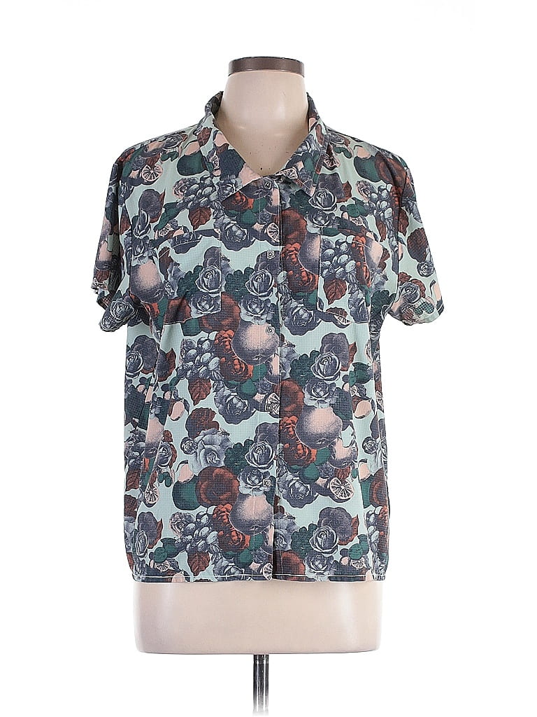Oiselle Paisley Teal Short Sleeve Blouse Size 12 - photo 1