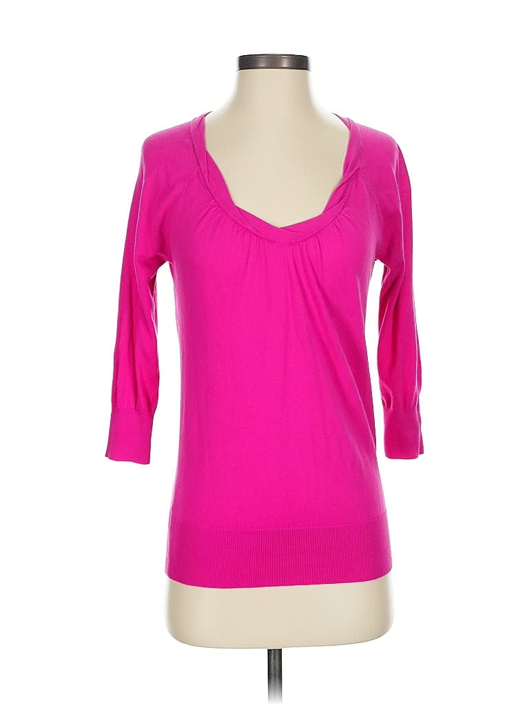 Pre-owned Ann Taylor Loft 3/4 Sleeve Top Pink Sweetheart Neckline Tops