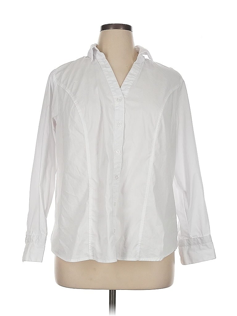 Pre-owned Ashley Stewart Long Sleeve Button Down Shirt In White