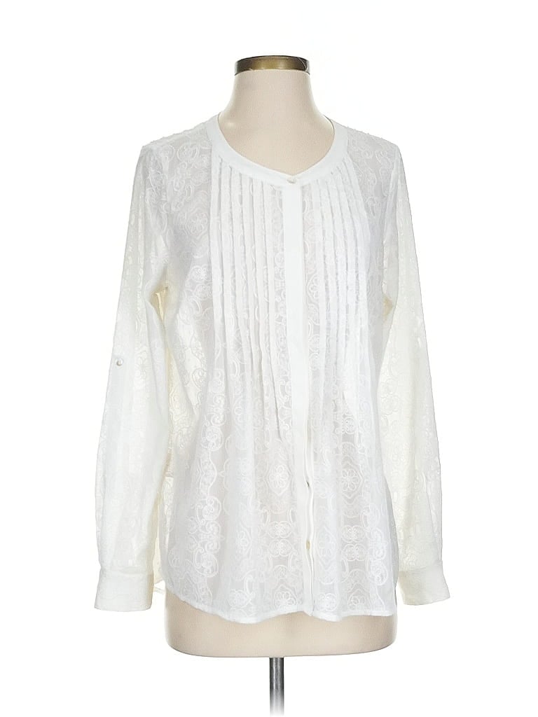 Pre-owned Meadow Rue Long Sleeve Blouse In White