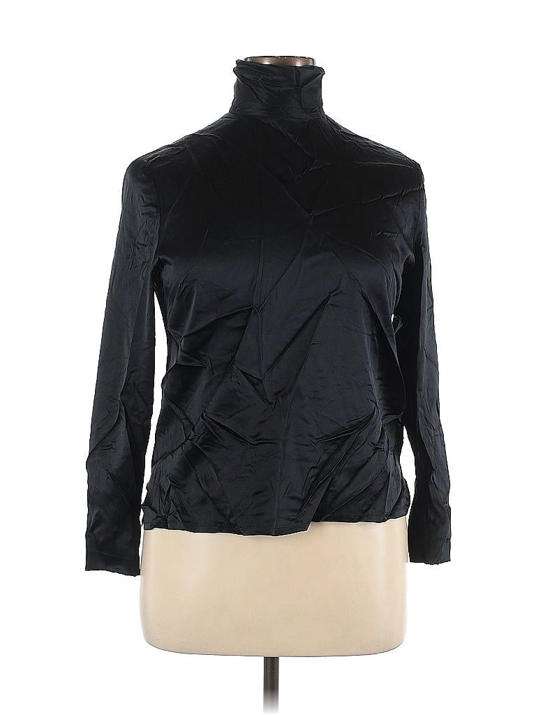 Linda Allard Ellen Tracy Black Long Sleeve Silk Top Size 16 - photo 1