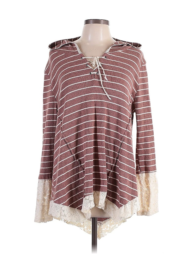 Pre-owned Kori America Long Sleeve Top Brown Cowl Neck Tops