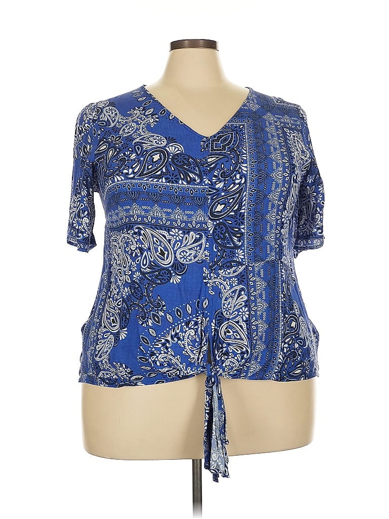 Pre-owned Karen Kane Short Sleeve Blouse In Blue