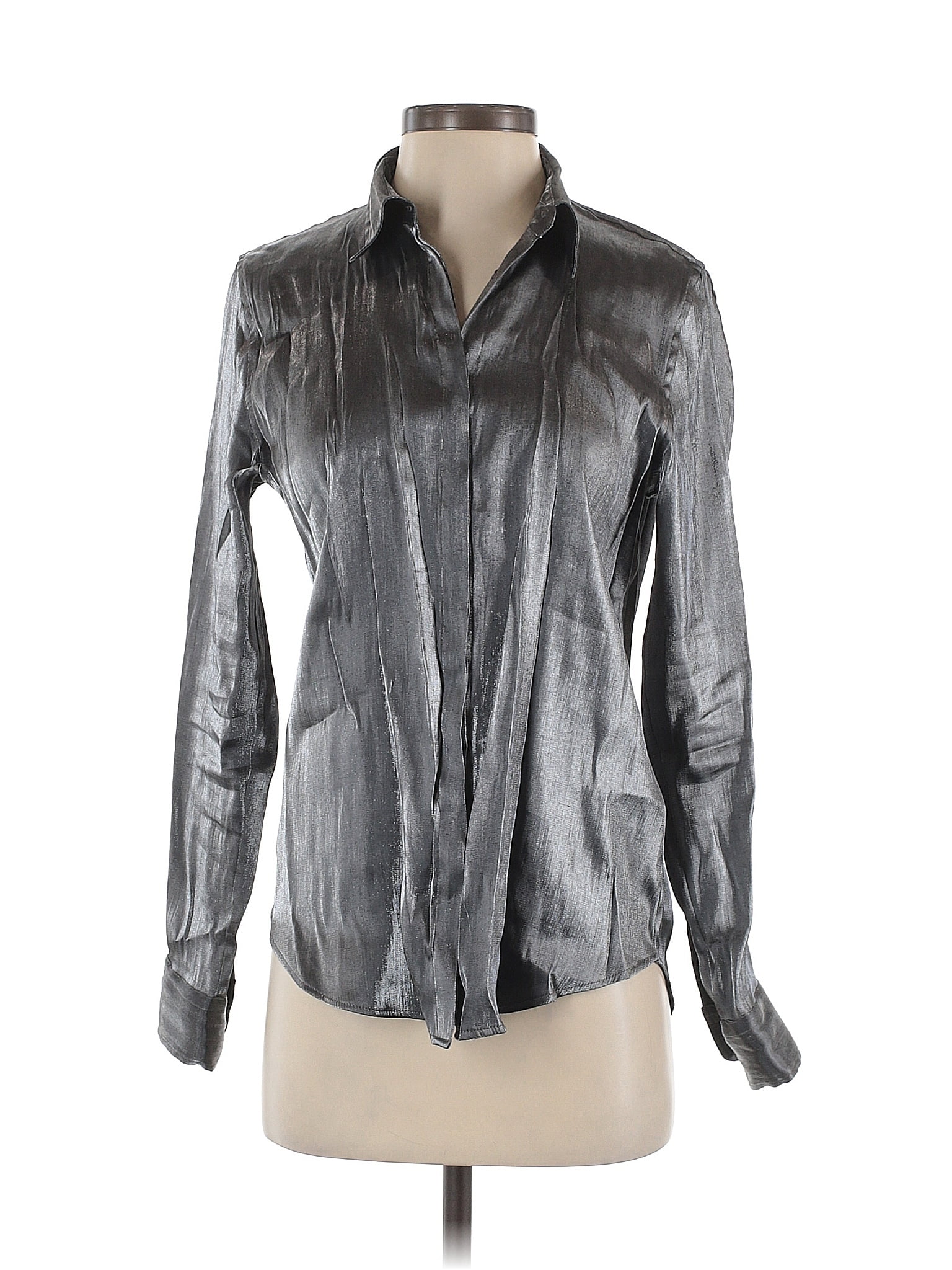Lauren by Ralph Lauren Metallic Silver Long Sleeve Blouse Size S