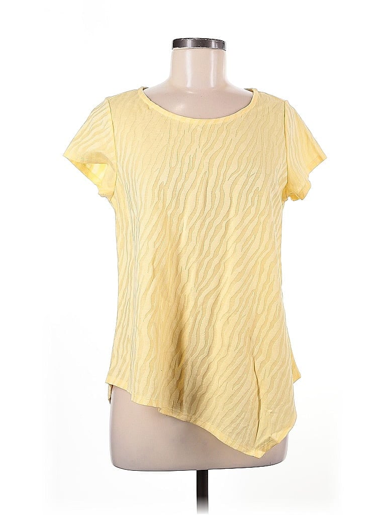 Pre-owned Rafaella Short Sleeve Top Yellow Scoop Neck Tops