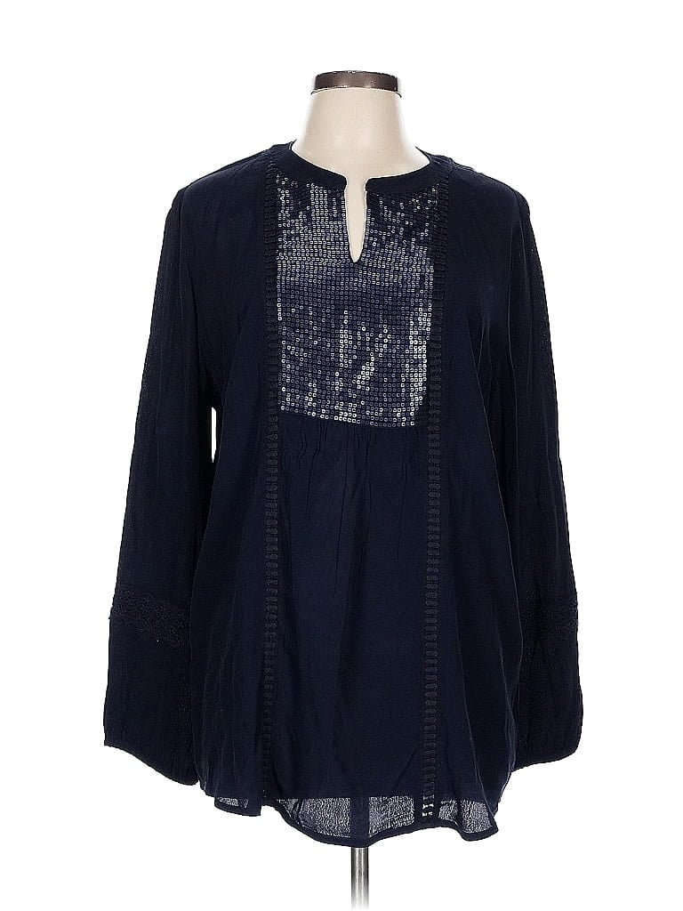 Chico's 100% Rayon Blue Long Sleeve Blouse Size L - photo 1