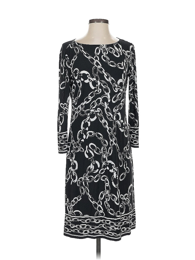London Times Print Black Casual Dress Size 4 - photo 1