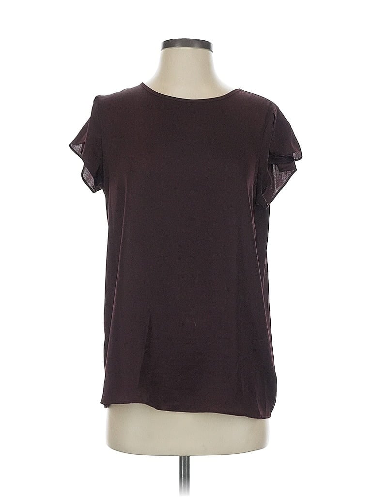 Pre-owned Who What Wear Short Sleeve Top Burgundy Crew Neck Tops