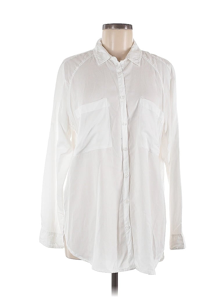 Lou & Grey for LOFT 100% Lyocell White Long Sleeve Button-Down Shirt Size M - photo 1