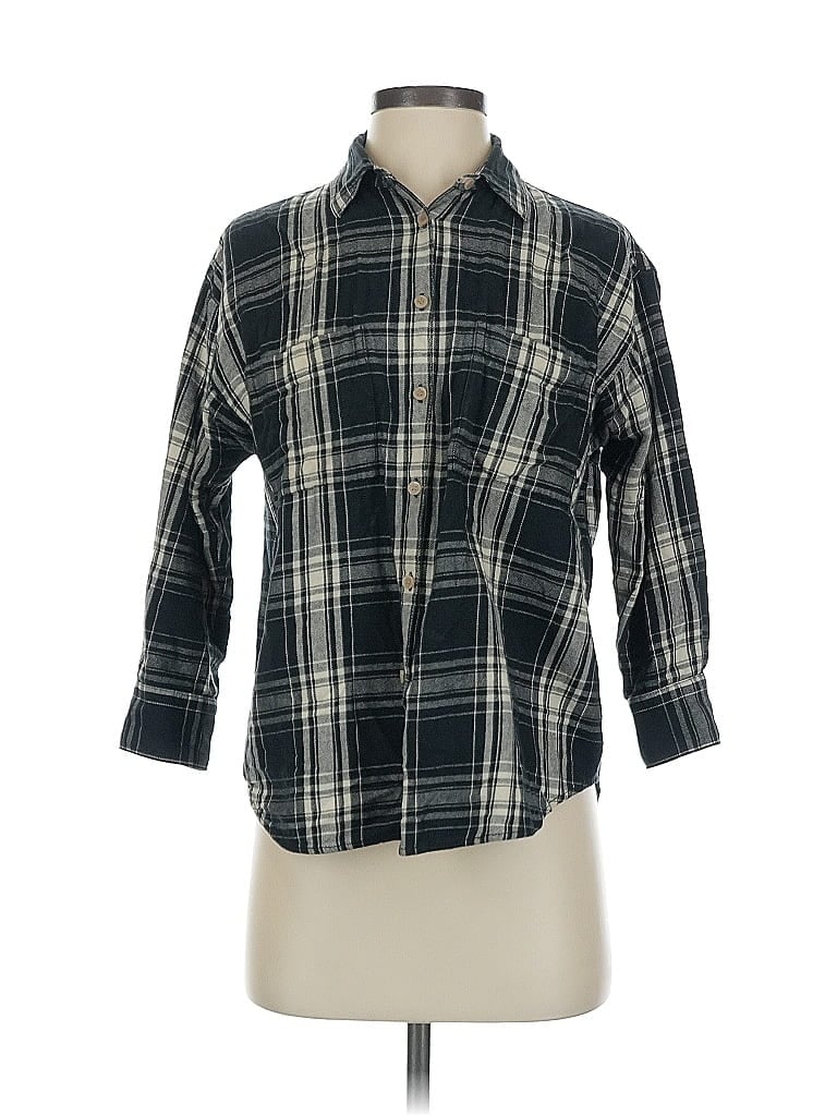 Madewell 100% Cotton Plaid Black 3/4 Sleeve Button-Down Shirt Size S - photo 1
