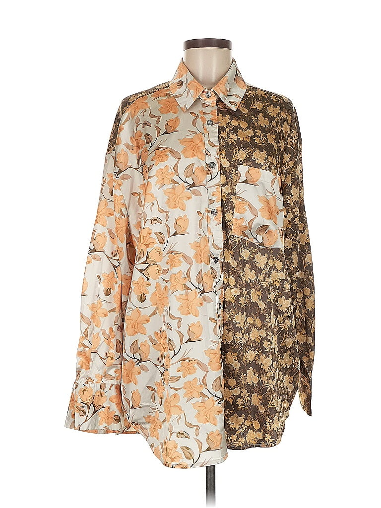 Entro 100% Polyester Print Gold Long Sleeve Blouse Size M - photo 1