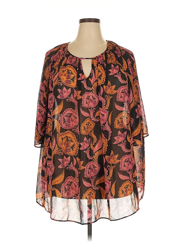 Roaman's 100% Polyester Brown 3/4 Sleeve Blouse Size 18 - photo 1
