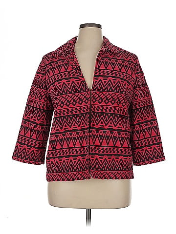 Alfred Dunner Red Geometric Patterned Cotton Jacket (view 1)