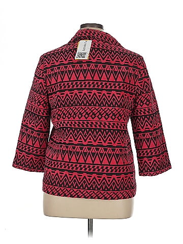 Alfred Dunner Red Geometric Patterned Cotton Jacket (view 2)