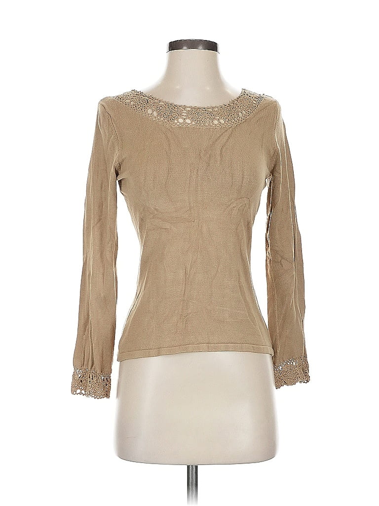 Pre-owned Inc International Concepts Long Sleeve Top Tan Sweetheart Neckline Tops In Brown